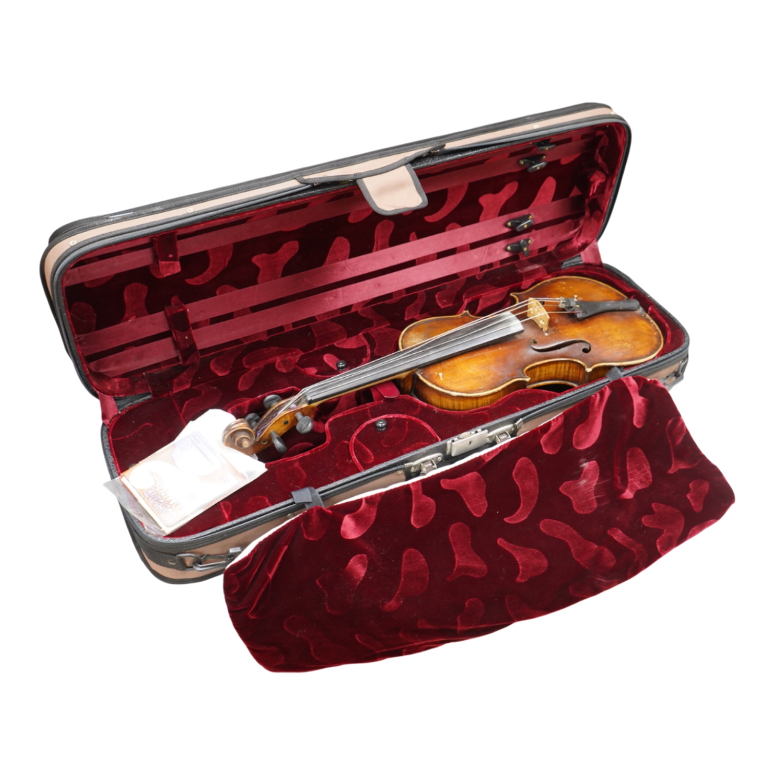 A cased late 19th century German viola, the body 15 3/4”, bearing a label reading Max Lutz 1939